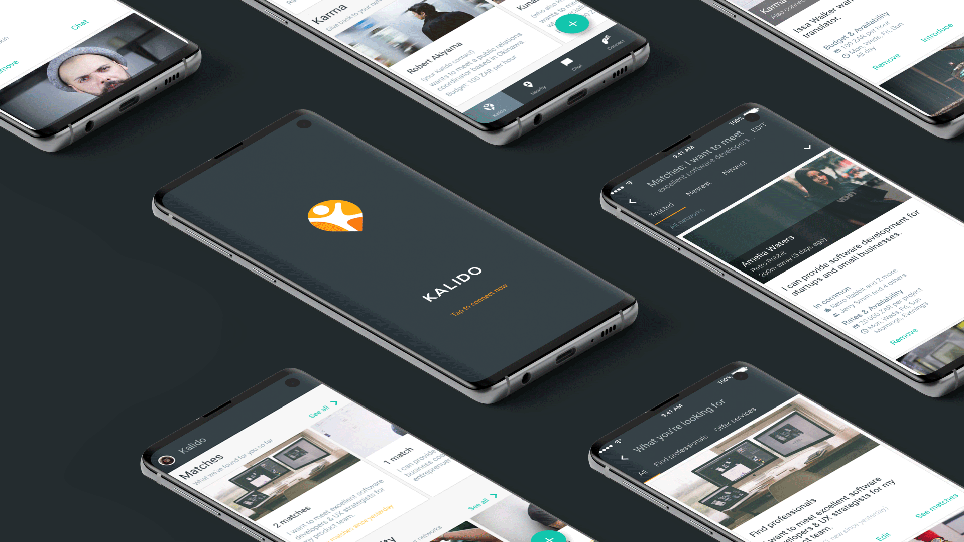 Cover image for Kalido Product and UX Design project.  Showing smart device mockups displaying Kalido UI.
