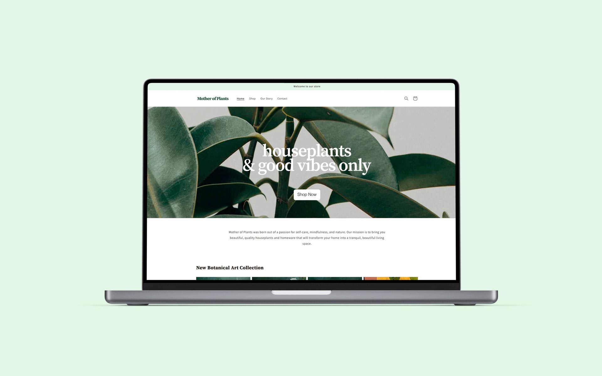Apple Macbook Pro Displaying Mother of Plants Online Store Landing Page designed by Can O' Baked Beans 2020